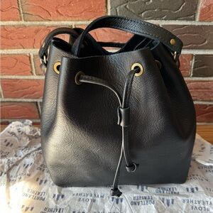 Portland Leather Pebbled Black Large Bucket Bag